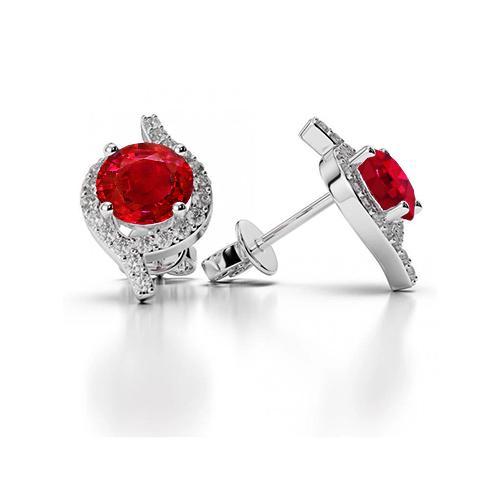 Halo Robijn en diamanten oorknopjes 5,30 ct witgoud 14k - harrychadent.nl