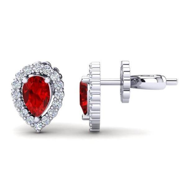 Halo Rode Robijn Met Diamanten Dames Stud Earring 3.50 Ct. Wit Goud 14K - harrychadent.nl