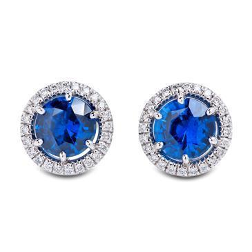 Halo Ronde Prong Set Oorknopjes 5,20 Karaat Ceylon Sapphire - harrychadent.nl