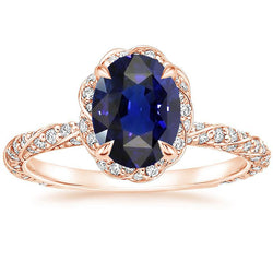 Halo Rose Gold Ring Twist Style Ceylon Saffier & Diamanten 3,50 Karaat
