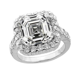 Halo Round & Asscher Diamond Ring voor dames 14K witgoud 6,50 karaat
