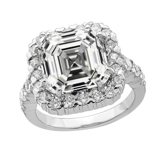 Halo Round & Asscher Diamond Ring voor dames 14K witgoud 6,50 karaat - harrychadent.nl