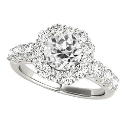 Halo Round Old Miner Diamond Ring Flower Style Prong Set 5 karaat