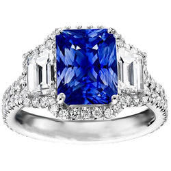 Halo Sapphire Edelsteen Ring 6 Karaat Smaragd & Ronde Diamanten Pave Set