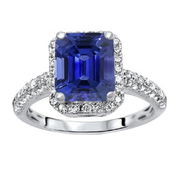 Halo Sapphire Verlovingsring Dubbele rij Pave Set diamanten 4 karaat