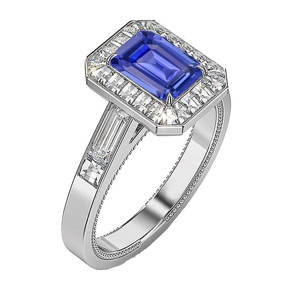 Halo Smaragd Blauwe Saffier Verlovingsring 3.50 karaat sieraden - harrychadent.nl