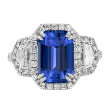 Afbeelding in Gallery-weergave laden, Halo Smaragd Ceylon Sapphire Jubileum Diamanten Ring 5 Karaat - harrychadent.nl
