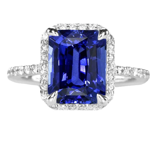 Halo Smaragd Ceylon Sapphire Ring Prong Set Diamanten 4,50 Karaat