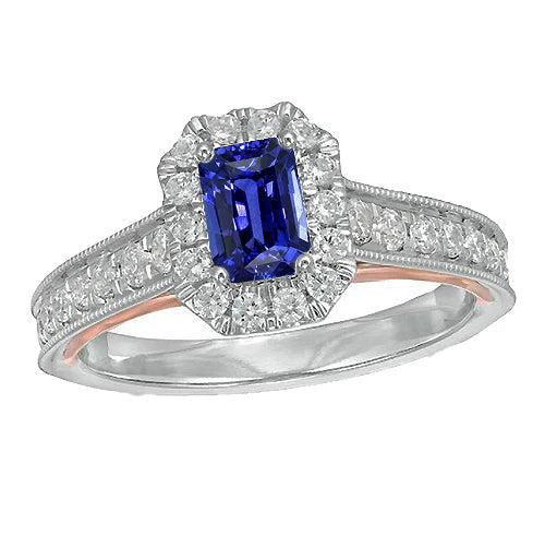 Halo Smaragd Ceylon Sapphire Ring & Ronde Diamanten Accenten 3,50 Karaat
