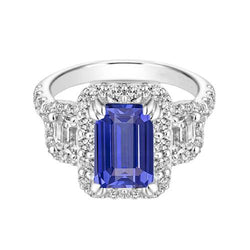 Halo Smaragd Diamant & Ceylon Saffier Ring 3,50 karaat met accenten