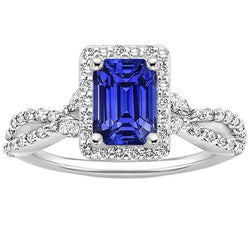 Halo Split Shank Ring Smaragd Ceylon Saffier & Diamanten 4,50 Karaat