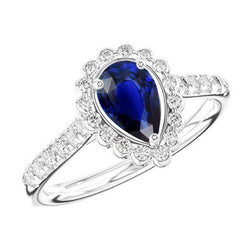Halo Srilanka Saffier Ring Peer Wit Goud & Diamanten 4 Karaat