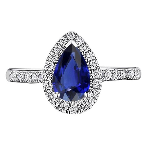Halo Srilanka Sapphire Peervormige Ring & Diamanten 3,50 Karaat - harrychadent.nl