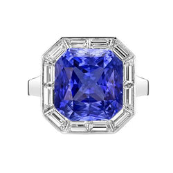 Halo Stralende Blauwe Saffier Ring & Stokbrood Diamanten 3,50 karaat