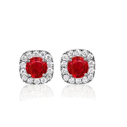 Halo Stud Robijn en diamanten oorbellen 5,70 karaat 14K witgoud - harrychadent.nl