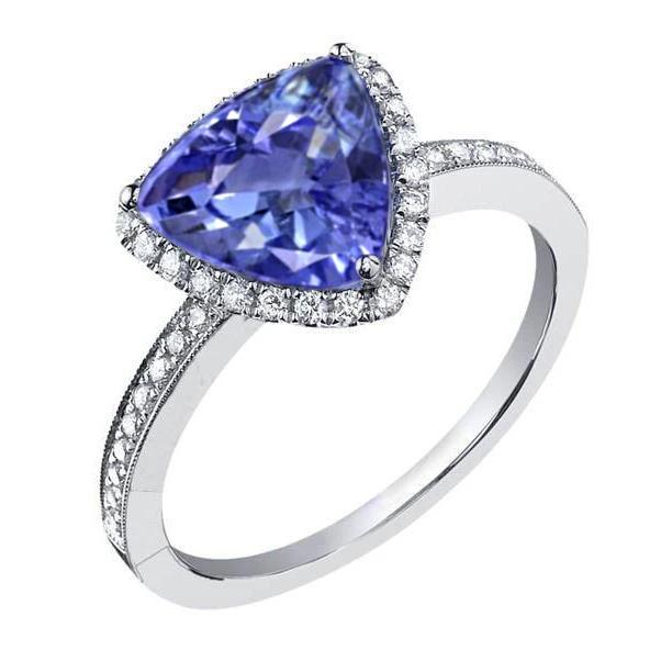 Halo Triljoen Tanzanite AAA en ronde diamanten ring 4 karaat - harrychadent.nl