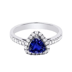 Halo Trillion Diamond Deep Blue Sapphire Ring 2 karaats sieraden goud