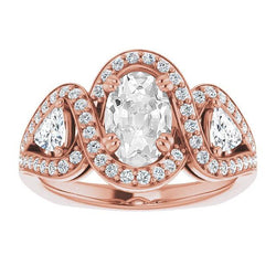 Halo Trillion & Oval Old Miner Diamond Ring Prong Set 9,75 karaat
