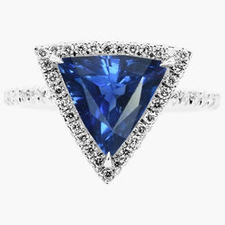 Halo Trillion Sapphire Ring 5 Karaat Pave Set Diamanten Accenten Goud 14K