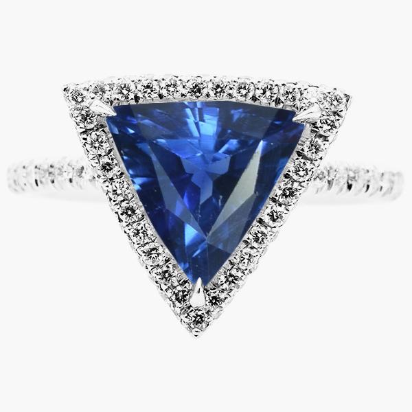 Halo Trillion Sapphire Ring 5 Karaat Pave Set Diamanten Accenten Goud 14K - harrychadent.nl