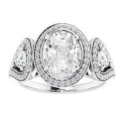 Halo Trillion & ovale oude geslepen diamanten ring 3 stenen stijl 10,50 karaat