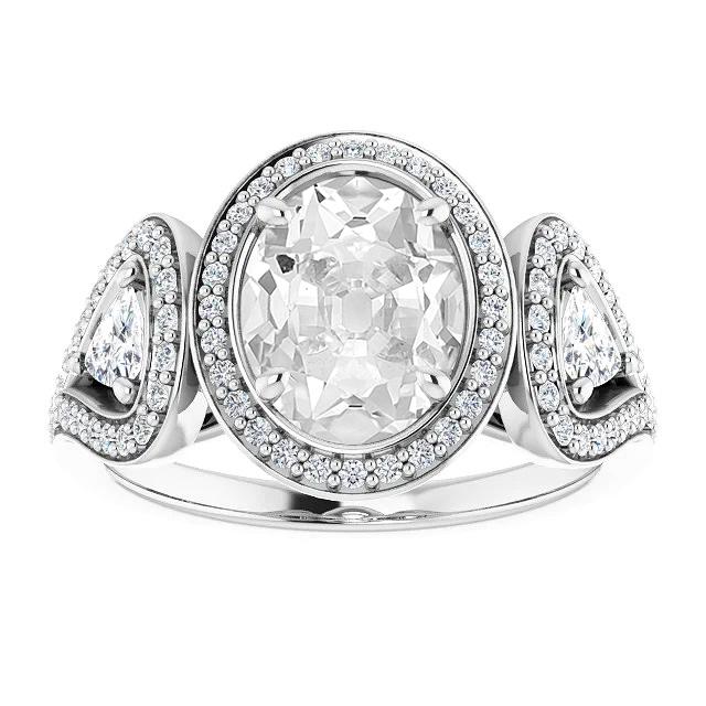 Halo Trillion & ovale oude geslepen diamanten ring 3 stenen stijl 10,50 karaat - harrychadent.nl