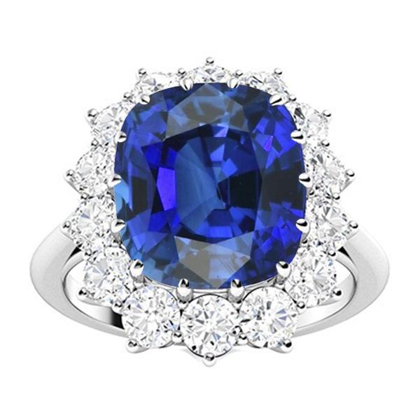 Halo Trouwring Kussen Blauwe Saffier 6 Karaat Bloem Stijl Diamanten - harrychadent.nl