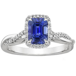 Halo Twist Ring-stijl smaragd Ceylon Sapphire & Diamonds 4,25 karaat