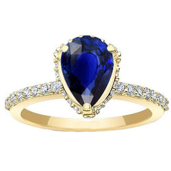 Halo Verlovingsring Diepblauwe Saffier & Pave Set Diamanten 5 Karaat