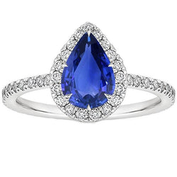 Halo Verlovingsring Peer Ceylon Saffier & Diamanten 3,50 Karaat