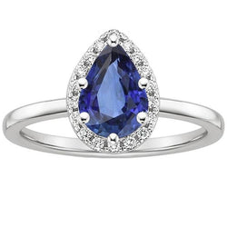 Halo Witgouden Ring Peer Blauwe Saffier & Diamanten 4 Karaat