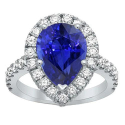 Halo Witgouden Ring Peer Sri Lankaanse Saffier & Diamanten 6 Karaat