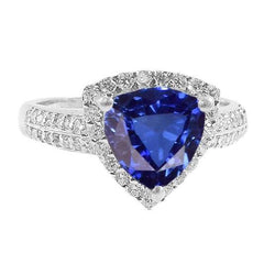 Halo biljoen Sri Lankaanse saffier ring 3 karaat diamanten gouden sieraden