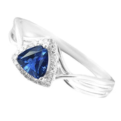 Halo biljoen saffier ring gespleten schacht diamanten 2,50 karaat goud 14K