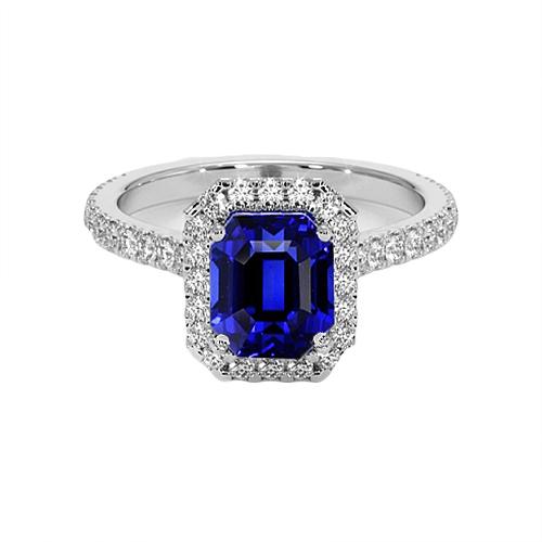 Halo blauwe saffier diamanten ring met accenten 10,25 karaat - harrychadent.nl