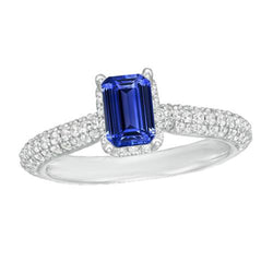 Halo blauwe saffier trouwring & diamanten accenten 3,50 karaat