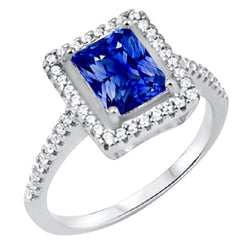 Halo blauwe saffier verlovingsring stralend & diamanten 3,50 karaat