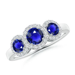 Halo diamant 3 stenen stijl Ceylon saffier ring 4,50 karaat witgoud