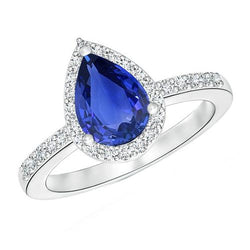 Halo diamant Blauwe Saffier Teardrop Style Ring Met Accenten 5,50 Carat