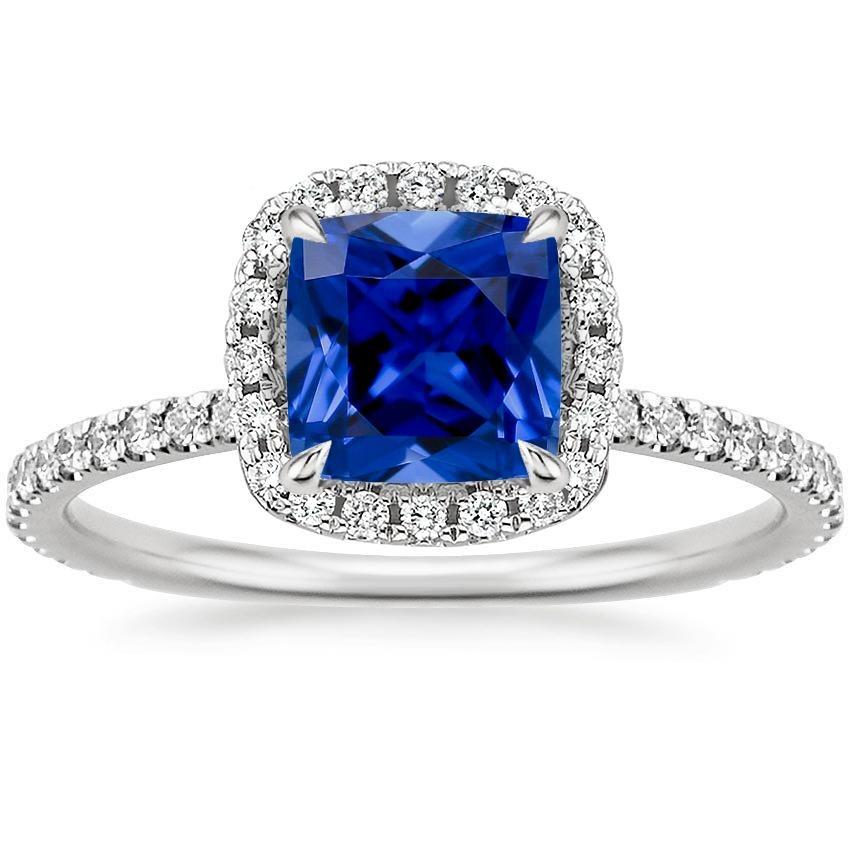 Halo diamant Ceylon saffier met accenten Ring 3,25 karaat goud 14K - harrychadent.nl