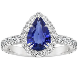Halo diamant Edelsteen Ring Peer Ceylon Sapphire Claw Prong Set 6 karaat