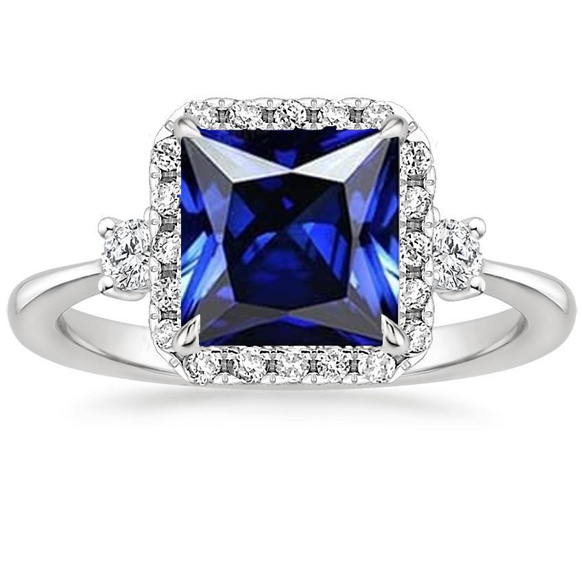 Halo diamanten Ring prinses blauw Sapphire Center 6 karaat witgoud - harrychadent.nl