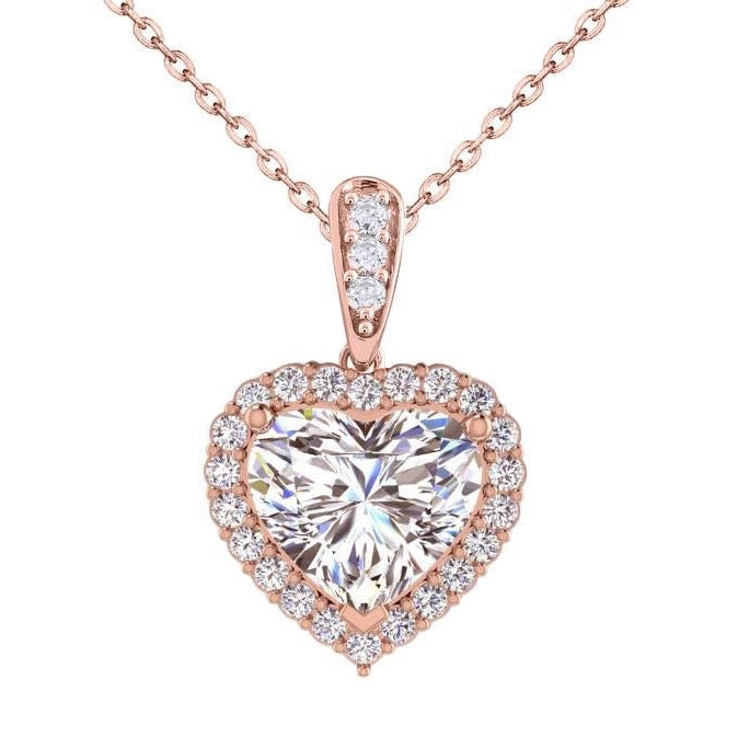 Hartvorm Halo Diamanten Hanger Damesjuwelen 2,75 Karaat Rose Goud 14K