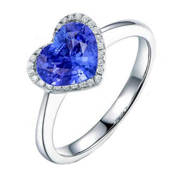 Halo diamanten hartvormige Sri Lankaanse saffier ring 3,50 karaat