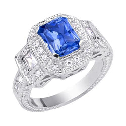 Halo diamanten ring met stralende saffier Ring 2,50 karaat Vintage stijl stokbrood