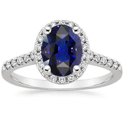 Halo diamanten ring ovaal geslepen Sri Lankaanse saffier 4 karaat