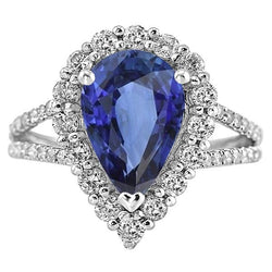 Halo diamanten ring peer Sri Lankaanse saffier 5,50 karaat gespleten schacht