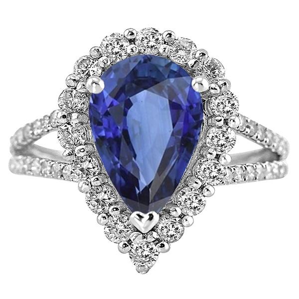 Halo diamanten ring peer Sri Lankaanse saffier 5,50 karaat gespleten schacht - harrychadent.nl