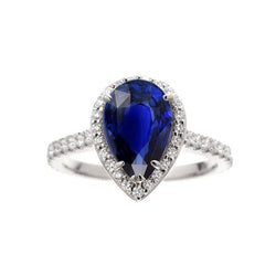 Halo diamanten ring peer geslepen Sri Lankaanse saffier 3,25 karaat