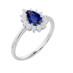 Halo diamanten ring ster stijl peer Sri Lankaanse saffier 2,25 karaat